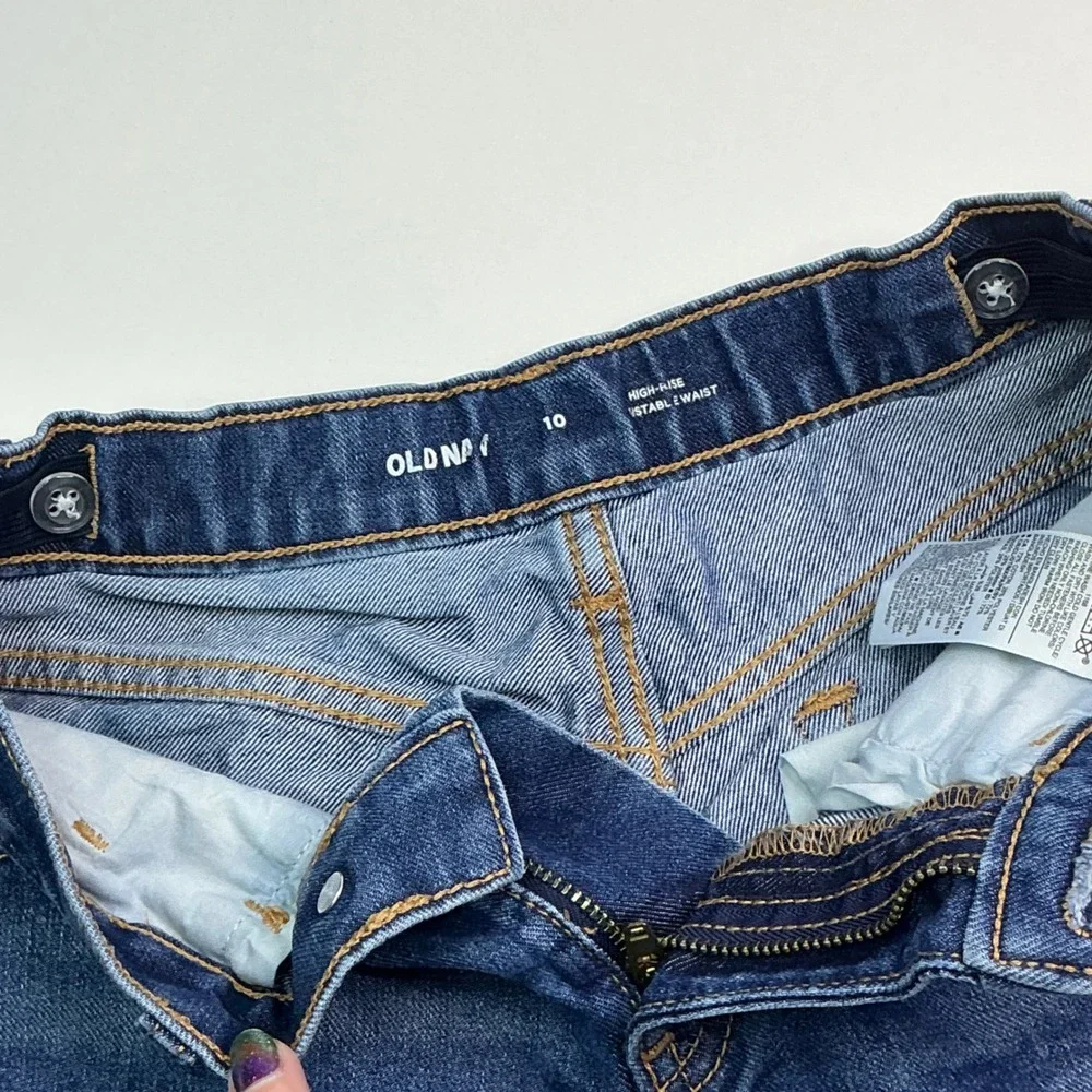 Old Navy Dark Indigo Denim Shorts Kids Size 10 Sky High Rise Raw Hem